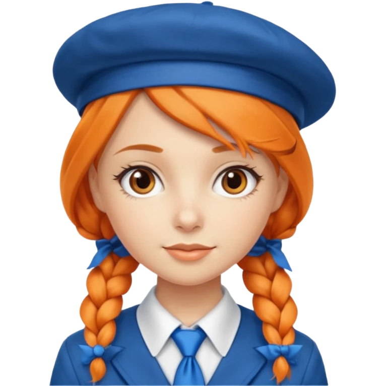 orange braided hair girl, wearing Blue Necktie and a berret Hat emoji