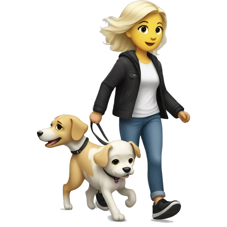 Blond Girl walk with a white-black dog emoji