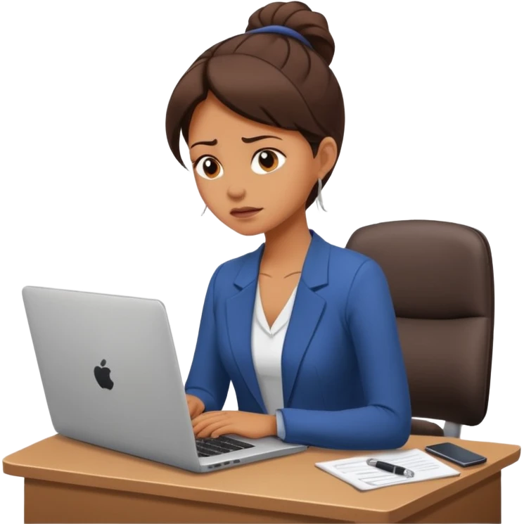 Chica con Estrés laboral en la oficina y mala postura en su laptop con dolor de espalda  emoji