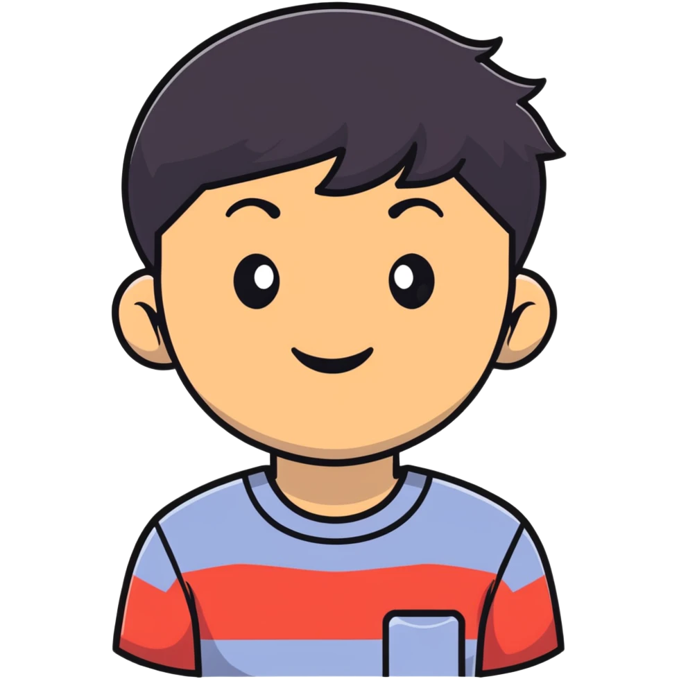 Asian man with short black hair, friendly smile, Josh Lim character emoji