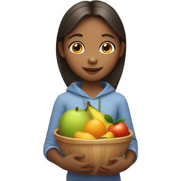 girl holding fruit and looking emoji