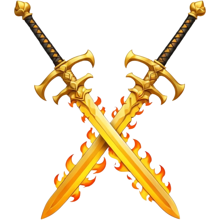 Fully golden on fire two royal swords crossed emoji