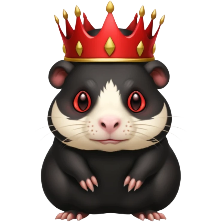 all-black guinea pig, full body, evil expression, red eyes, demon crown emoji