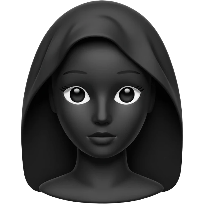 Matte black mannequin in the style of a default avatar. Monochrome with no lines. Minimalistic flat vector icon, iOS style, thin black contour on white. Completely black eyes are not just pupils emoji