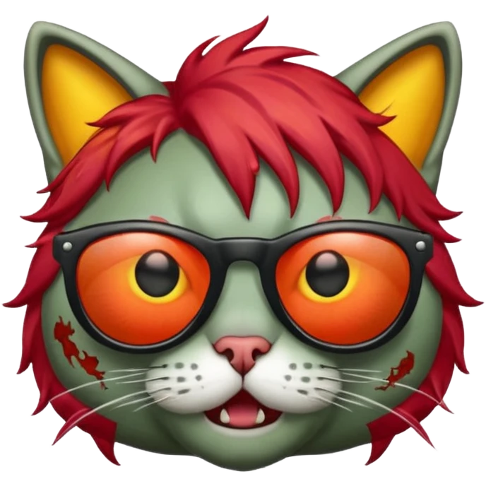 Zombie cat with red hair and sun glasses face emoji