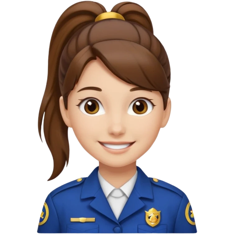 Young Female: ponytail brown haiir, wearing uniform, white skin emoji