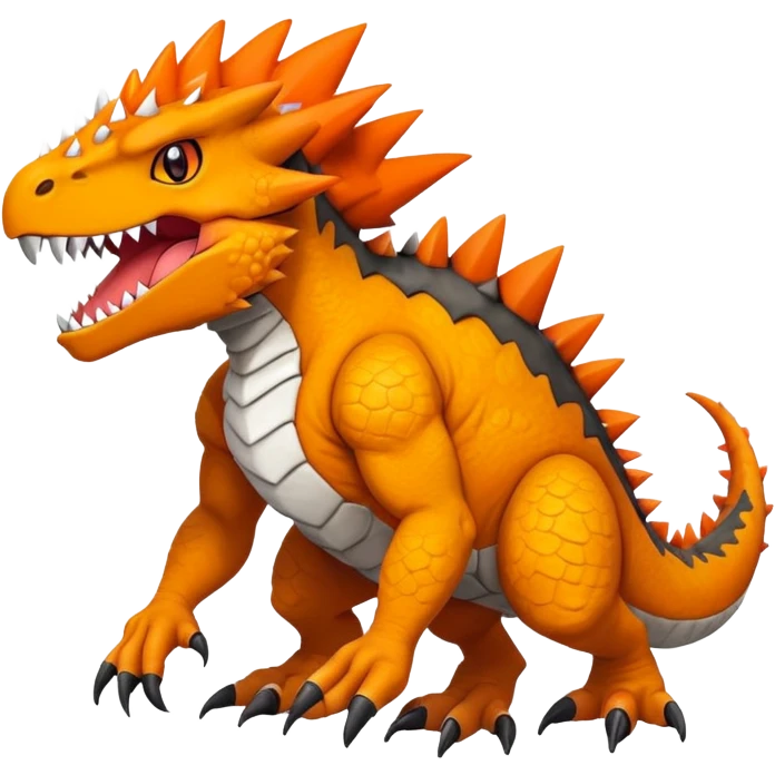 Black Agumon-Tyrunt-Tyrantrum-Fakémon-creature-hybrid with orange belly (full body) emoji