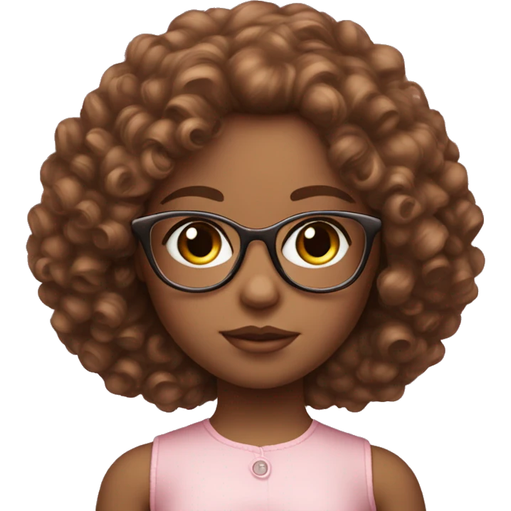 brown doll eyes, brown hair, feminine, pink, girl, angelic, curly hair with glasses  emoji