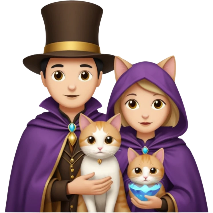 magician couple and their pet cat emoji