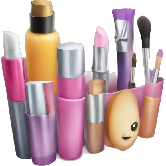 a cosmetic bag containing cosmetics. some cosmetics peeking out of a cosmetic bag emoji