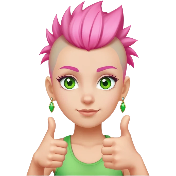 girl with pink mohawk and green eyes giving a thumbs up emoji