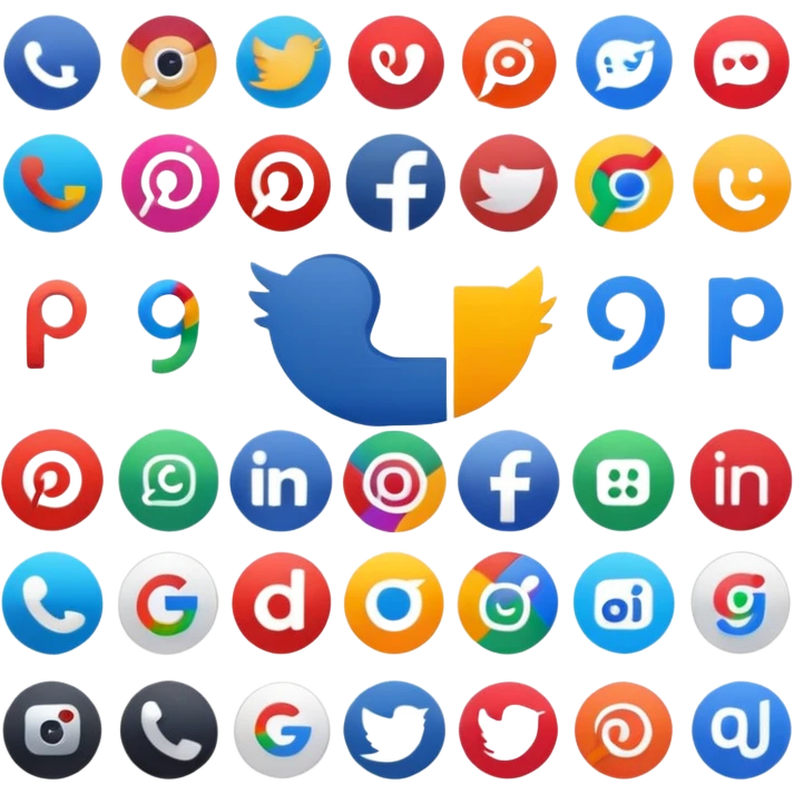 Create a set of social media logos grouped together: Slack, Reddit, Discord, Substack, LinkedIn, Google Reviews, Facebook Groups, Instagram, TikTok, Pinterest emoji