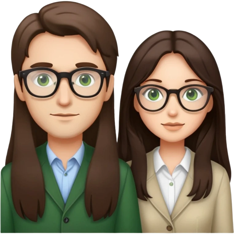 Cute brunette couple long hair green eyes glasses  emoji
