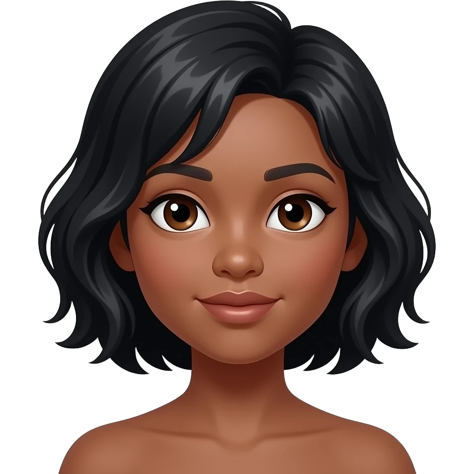 Chica pelinegra con pelo ondulado y corto, ojos marrones, piel morocha emoji