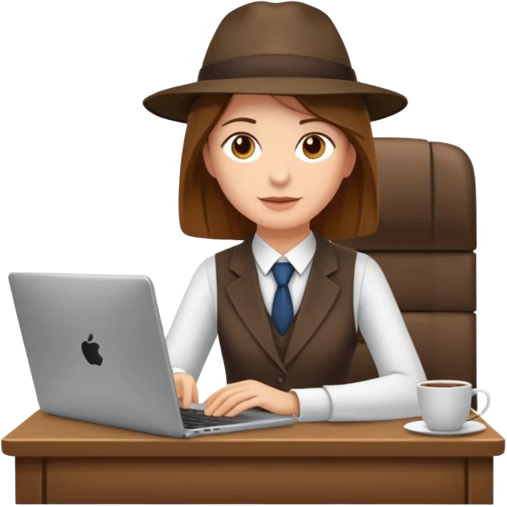 Mach mir einen Trader der in einem Schreibtischstuhl sitzt mit einem Laptop. vor sich am tisch. Aber er soll alleine sein. Mach ihn mit anzug und braunen haaren emoji