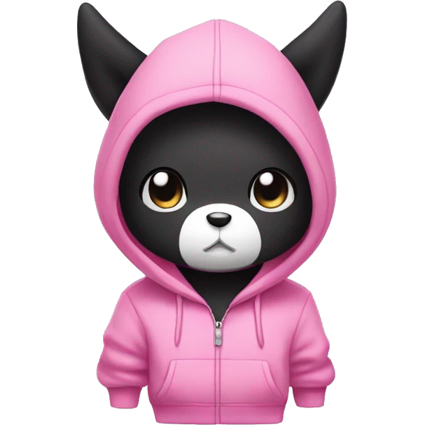 Kuromi Sanrio wearing hoodie with pink skull emoji