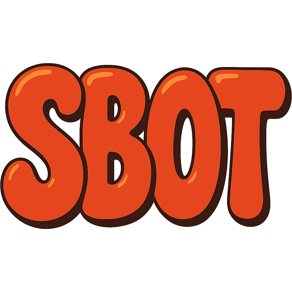 Change the text to 'SBOT' in the same extra puffy, shiny orange and red bubble letter style, whimsical and lighthearted. Maintain the bubble letter style with shiny orange and red colors, extra puffiness, and a whimsical, lighthearted feel. emoji