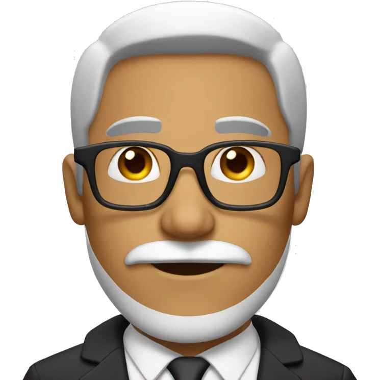 man with glasses, short black and white beard, and suit emoji