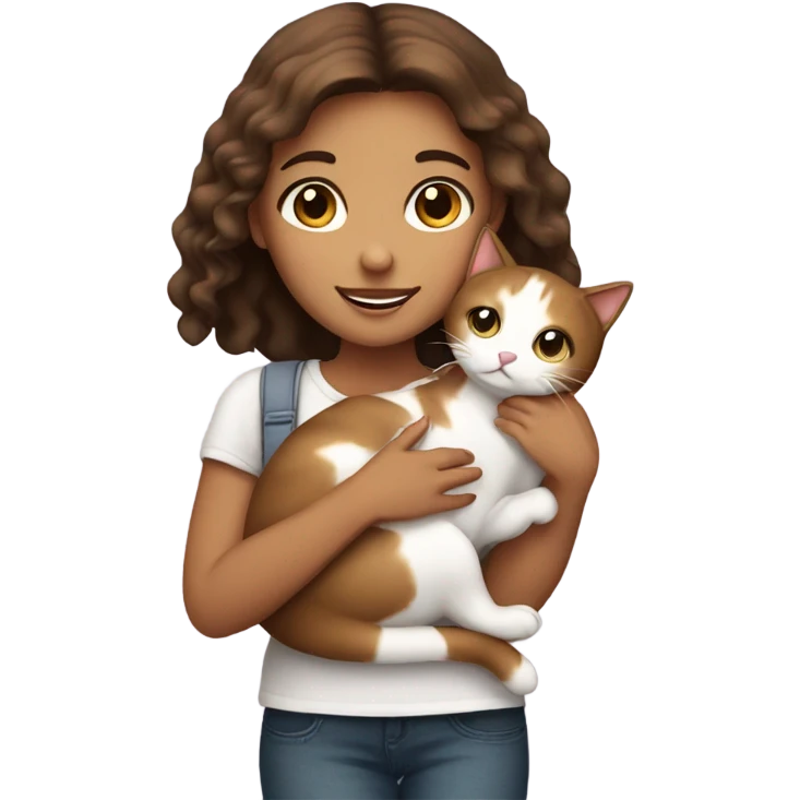 Cute girl with a brown and white cat emoji