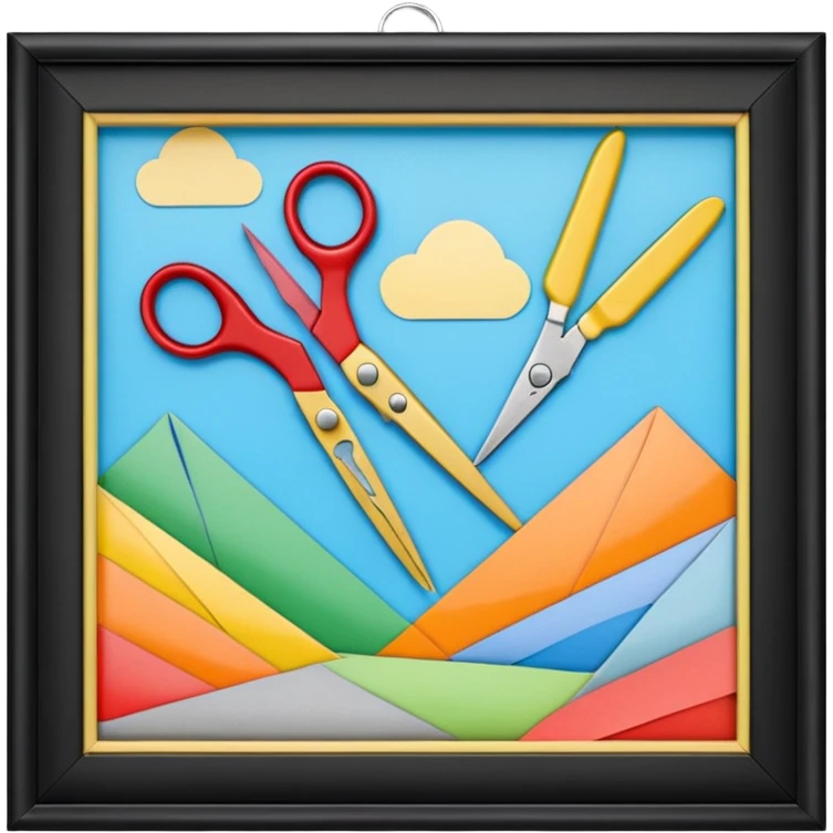 Représente moi une création de maquette avec des ciseaux du papier du scotch du fil etc emoji