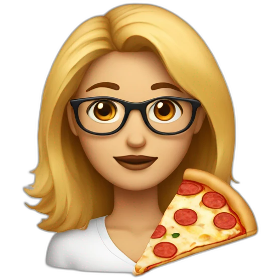 mujer pelo largo obscuro gafas con pizza emoji