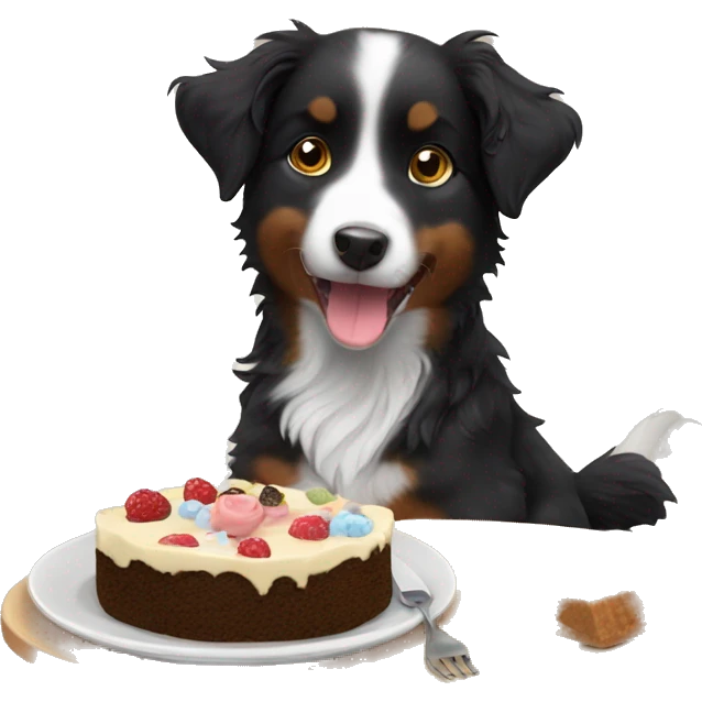 Small black australian shepherd dog eating dessert  emoji