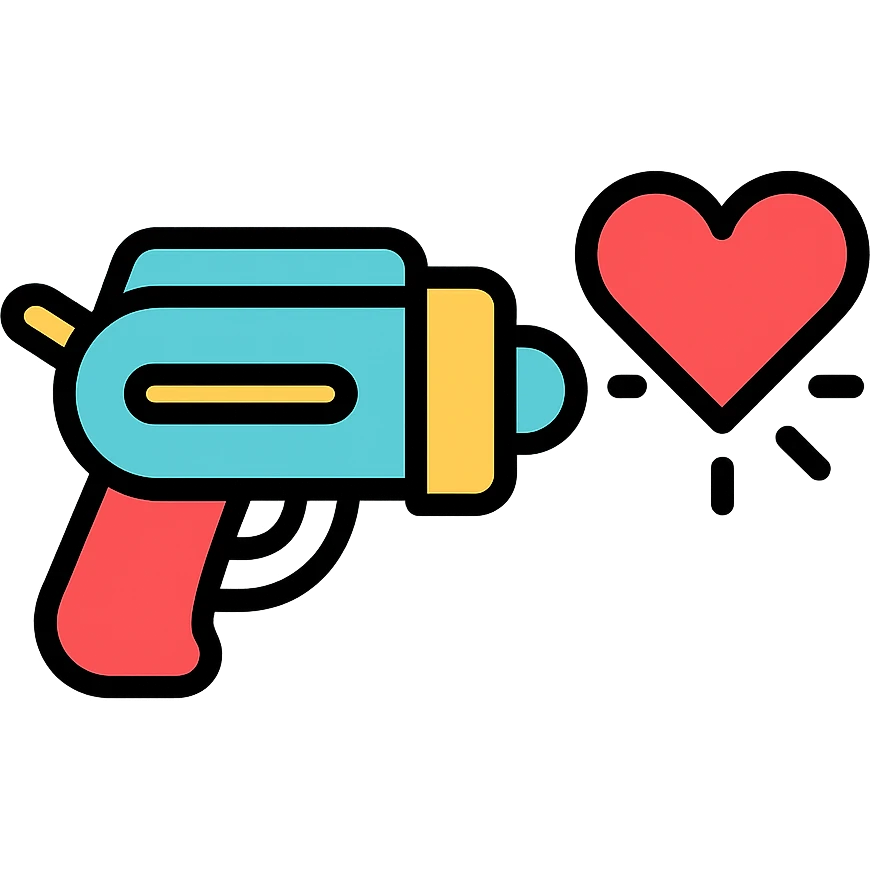 color outline icon of a love gun with heart-shaped elements emoji