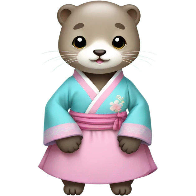 An otter wear pastel-colored traditional Korean hanbok emoji