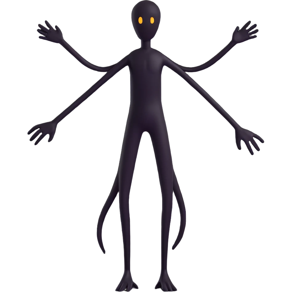 emoji of a shadowy, faceless black figure with very long arms and legs, creepy and mysterious, no text emoji