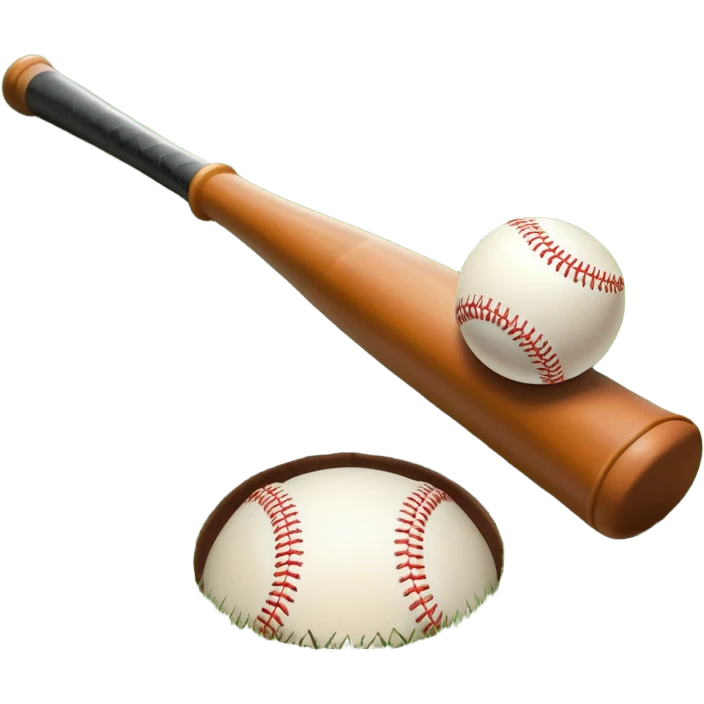 A baseball bat, ball, and glove placed on the grass of a baseball field, with the diamond and base lines clearly visible in the background. The scene captures the essence of the sport, with the equipment ready for action on the neatly marked field. emoji
