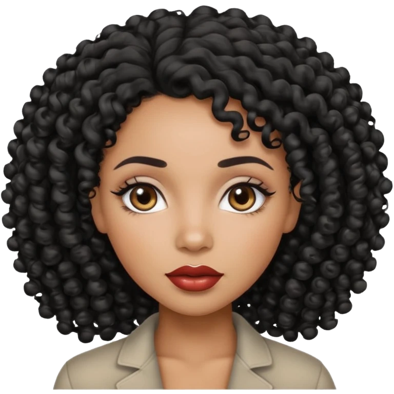 african american woman with curly black hair, grey eyes, and full lips emoji