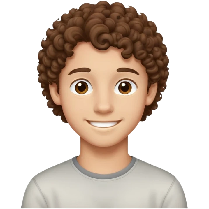 Teen boy with curly brown hair, smiling face, young male emoji