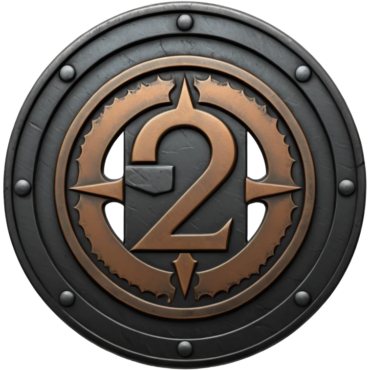Minimal emoji, gothic metal coin made of black steel, engraved number 2 at the center, ancient industrial aesthetic, worn metal texture, no glow, no neon, flat emoji design, centered, transparent background emoji
