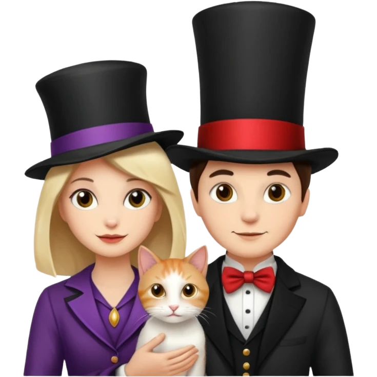 magician couple and their pet cat emoji