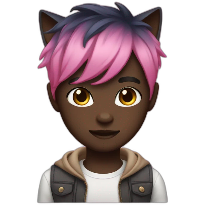 dark skin catboy with pink hair emoji