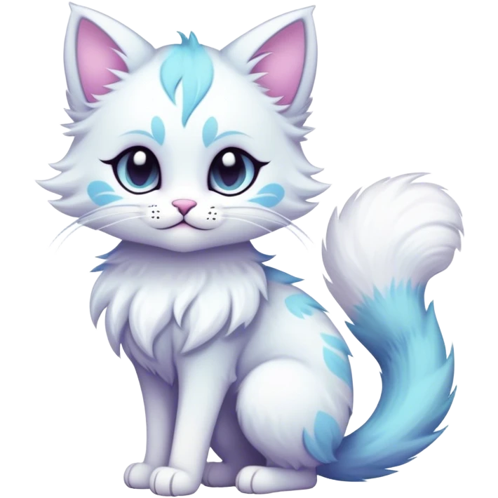 Kawaii dark edgy fantasy pastel ethereal feline fursona animal creature with a tufted tail full body emoji