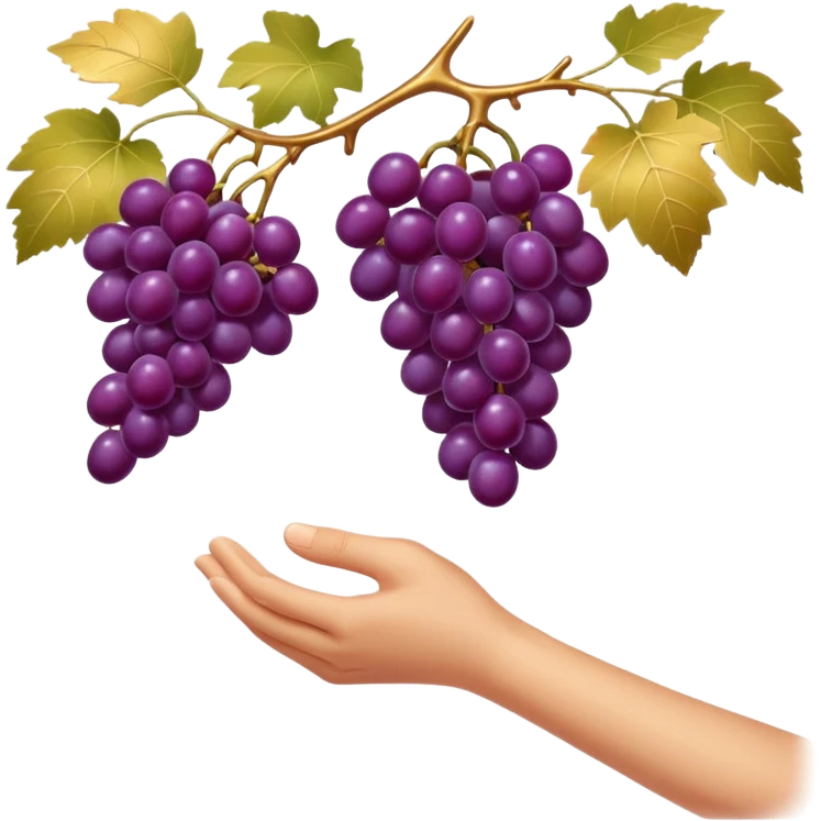 clean emoji style one hand gently picking glossy purple grapes from a vine golden sunlight minimalist luxury soft shading emoji