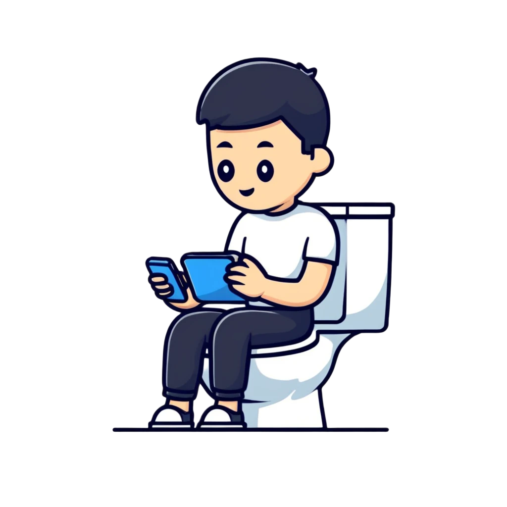 person sitting on toilet looking at smartphone emoji