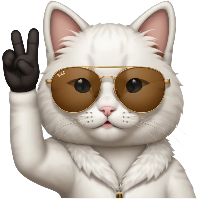 a cat wearing sunglasses a saying peace out on his head there would be written peace out and he will do the pose for peace out emoji
