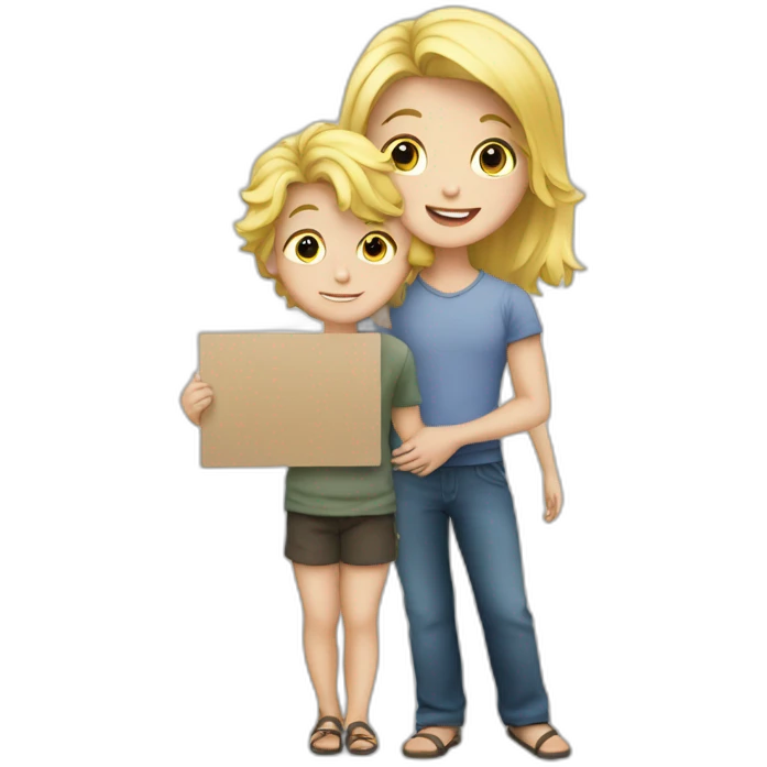 a young blond boy holding a sign Vivien emoji