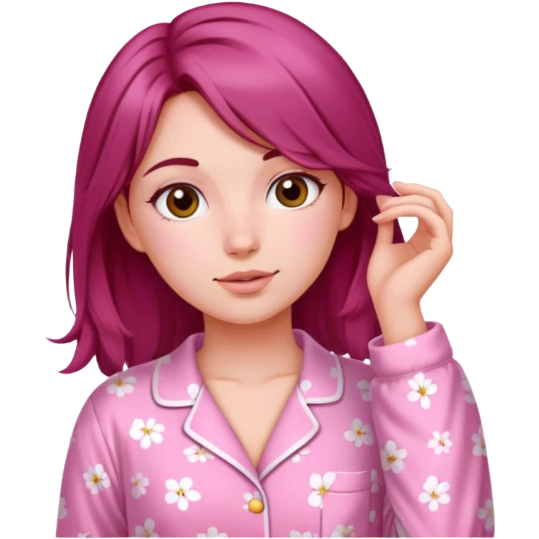 A beautiful, burgundy haired girl wearing pink pajamas emoji