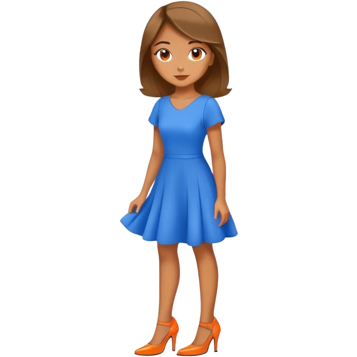 a girl wearing a blue dress with orange heels emoji