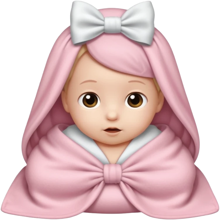 Baby in a very light pink blanket with a white bow on it emoji