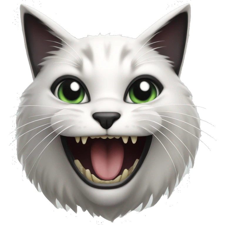White and black cat with fangs out emoji