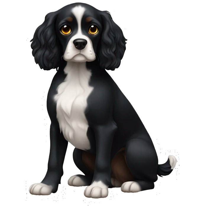 Small completely black king spaniel with white on chest emoji