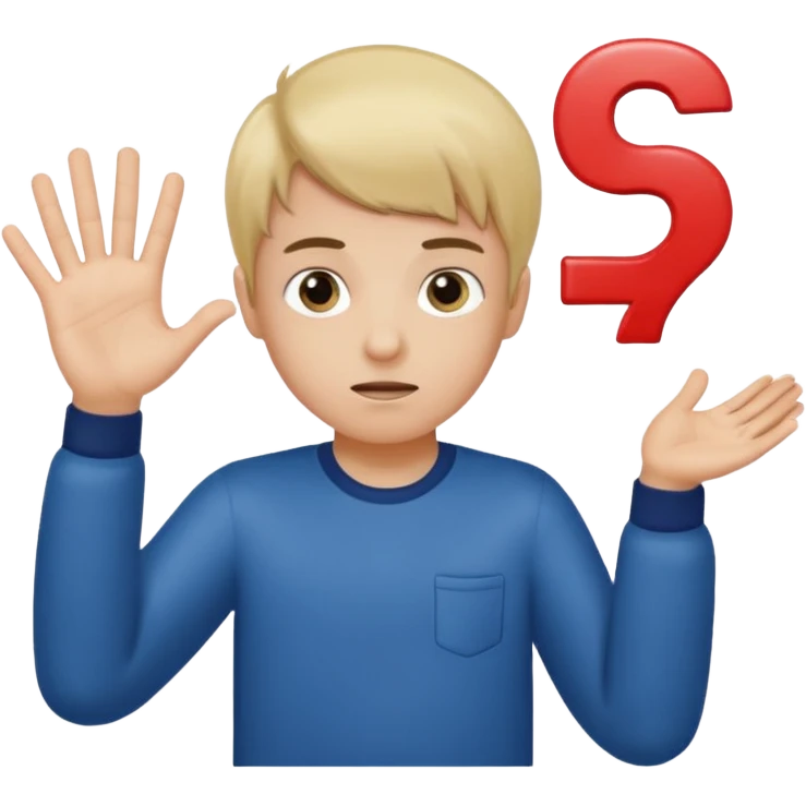 A boy shrugging with the number 6 over one hand and the number 7 over the other  emoji