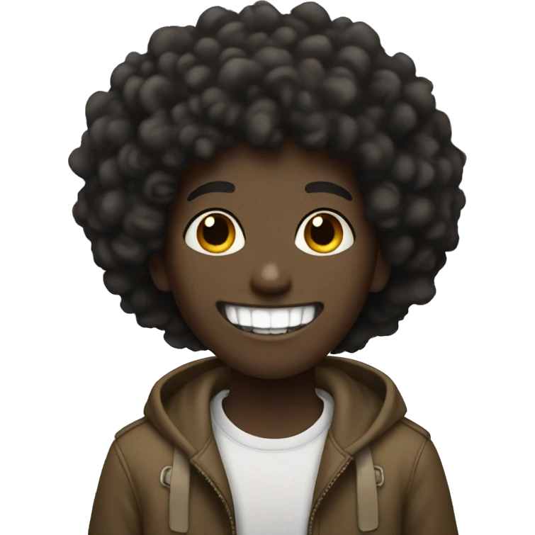 A black boy, with an Afro smiling with a gap in his teeth emoji
