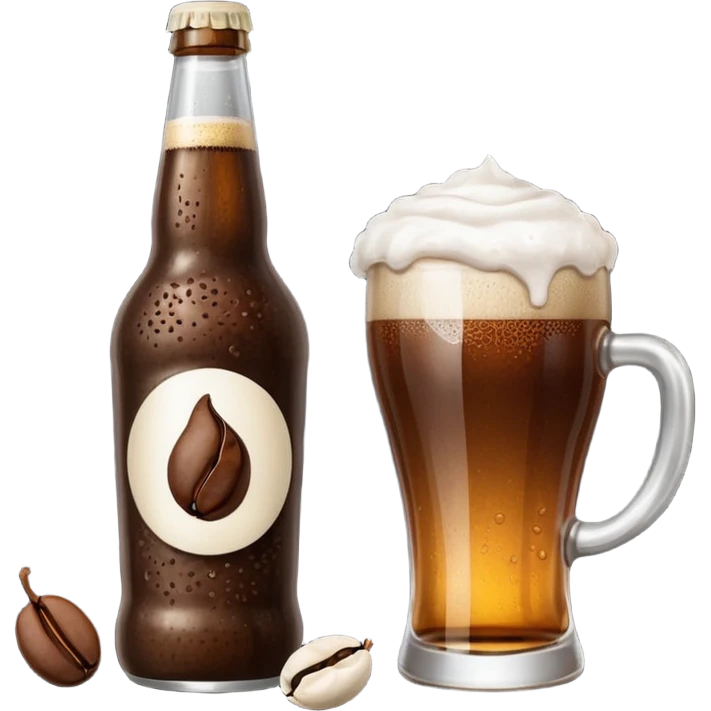 cerveza en botella con grano de café al lado emoji