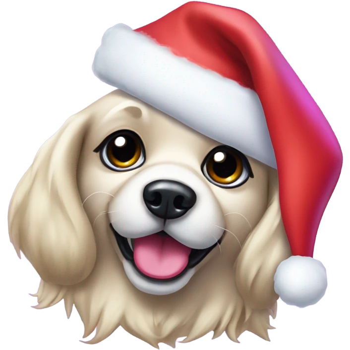 Lisa frank Christmas dog with Santa hat emoji