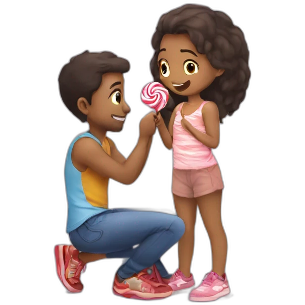 Request ➝  Draw me : girl on her two knees ready to eat a lollipop side view man emoji
